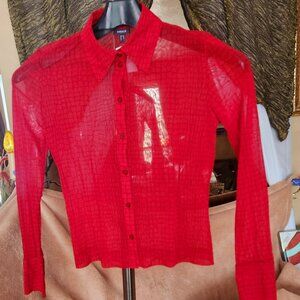 A29 Vintage Mexx Sexy Sheer w/black Button Down Blouse Flare Long Sleeve Sz M